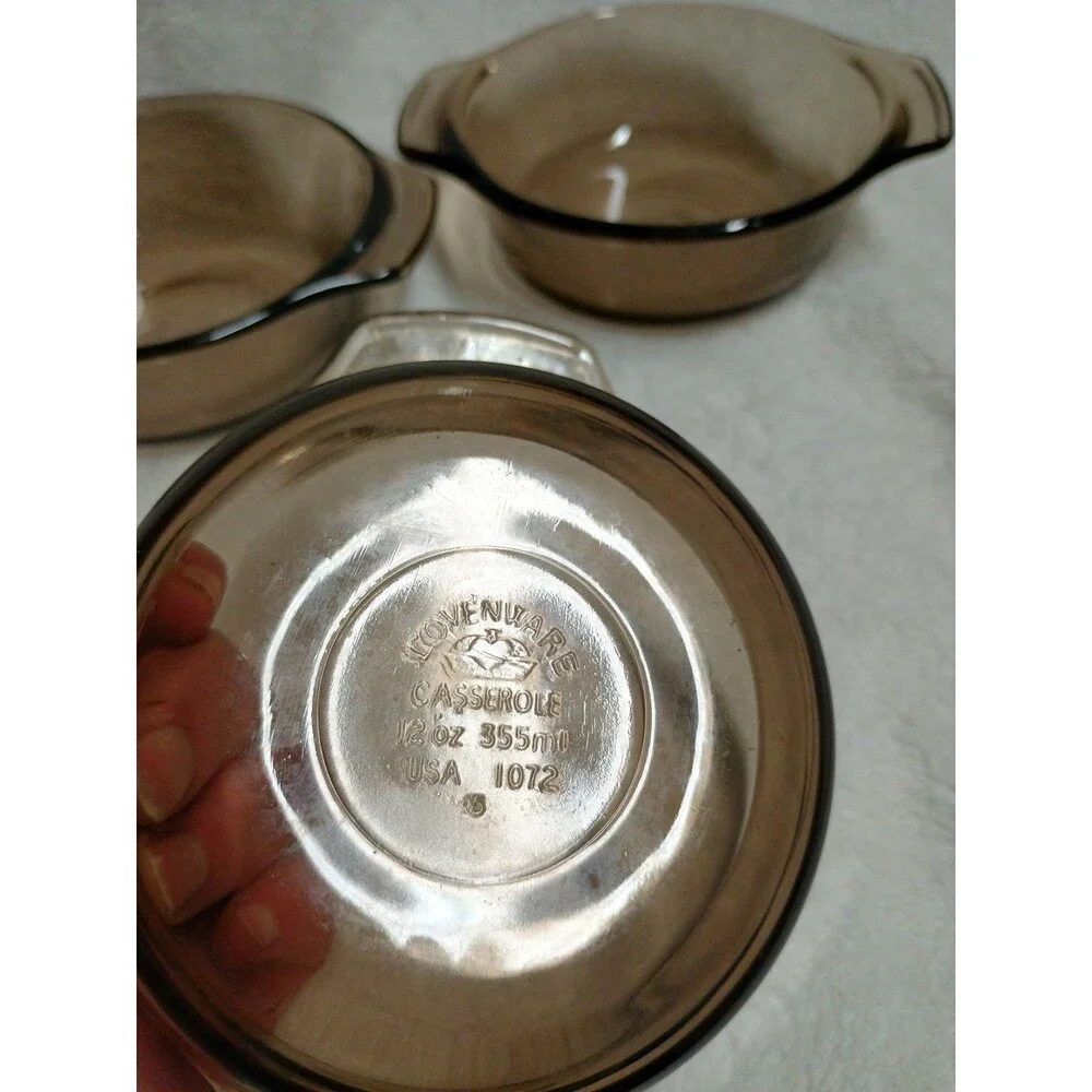 3 Vintage L'ovenware 12 Oz  Smoke Color Casserole Dishes Made In USA.